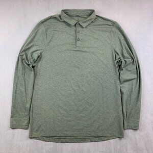 Lululemon Mens Shirt Large Green Evolution Long-Sleeve Polo Performance Stretch